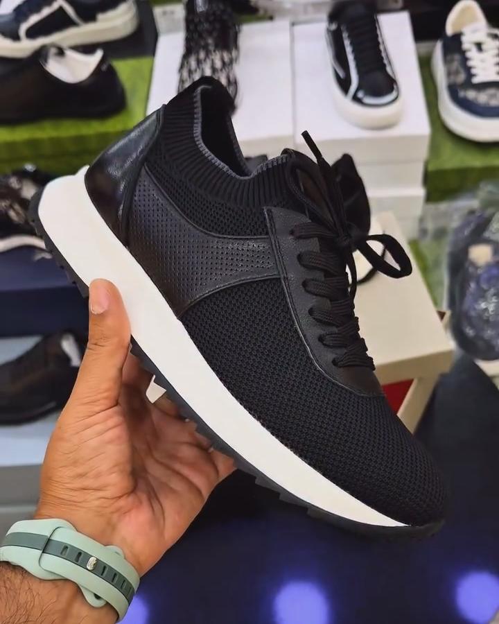 Leather Mesh Splicing Breathable Mesh Casual Sports Shoes