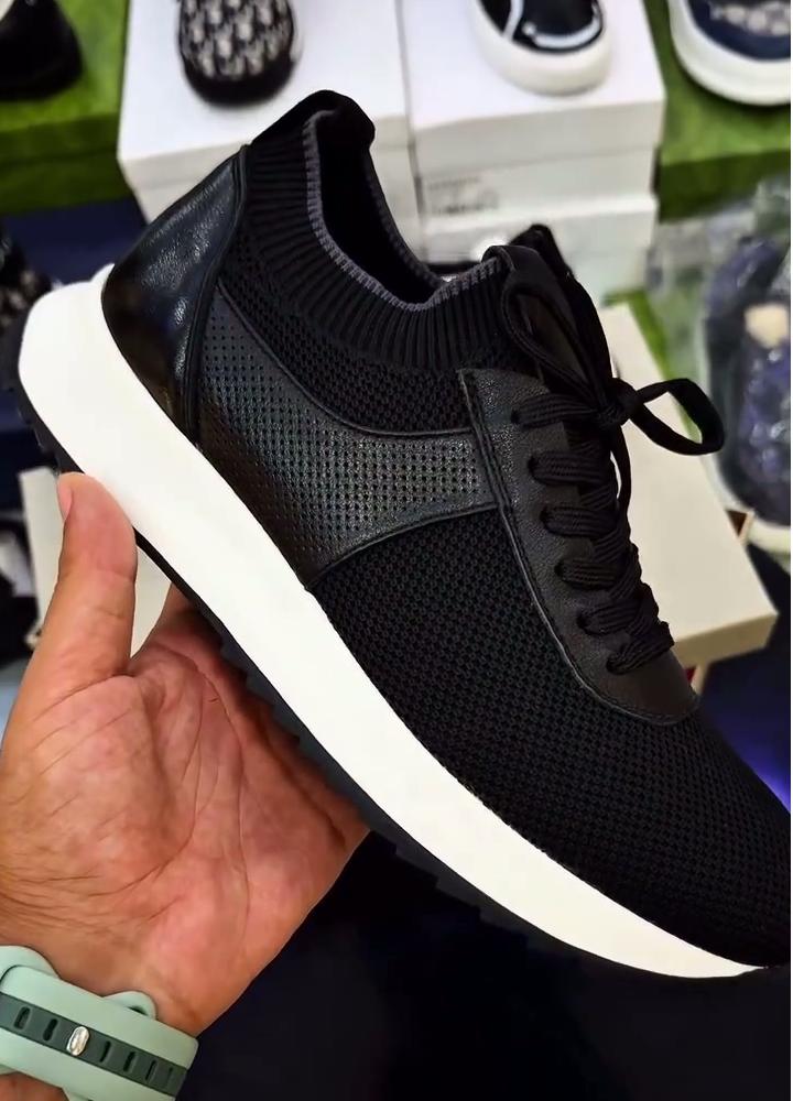 Leather Mesh Splicing Breathable Mesh Casual Sports Shoes