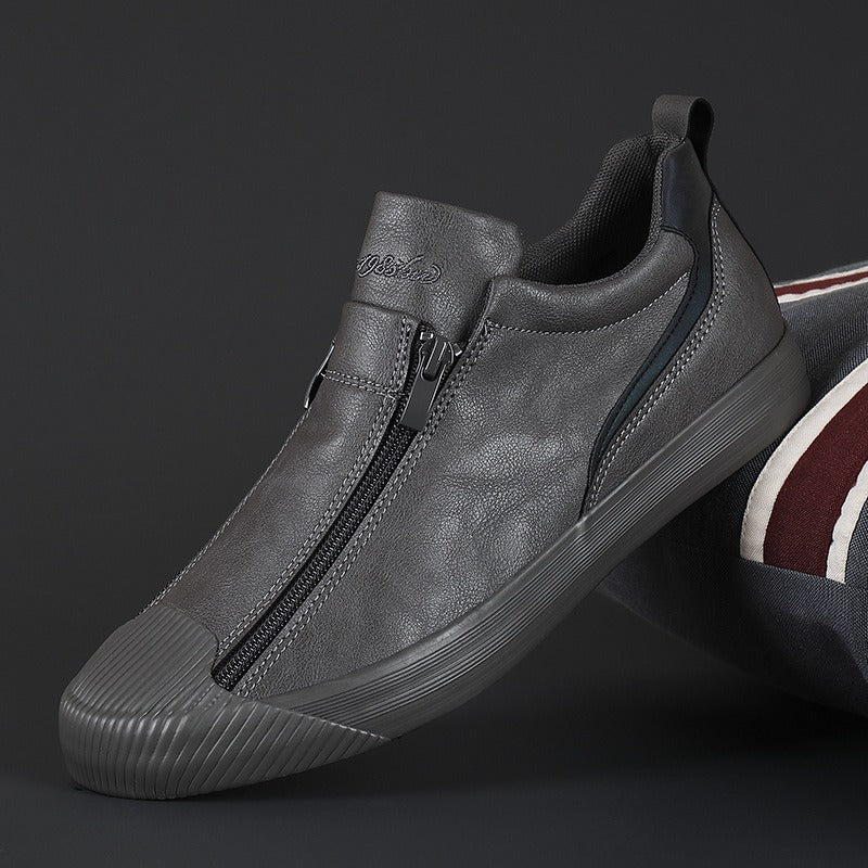 Men's Yellow Leather Slip-On Sneakers With Zipper Closure