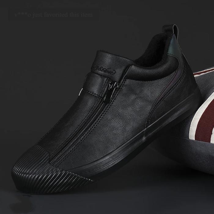 Men's Yellow Leather Slip-On Sneakers With Zipper Closure
