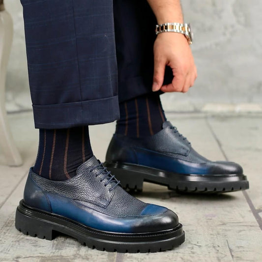 Dark Blue Grain Leather Derby Shoes