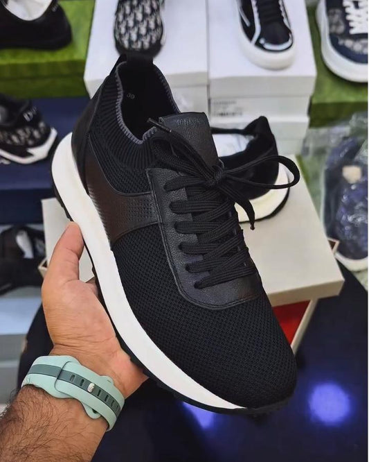 Leather Mesh Splicing Breathable Mesh Casual Sports Shoes
