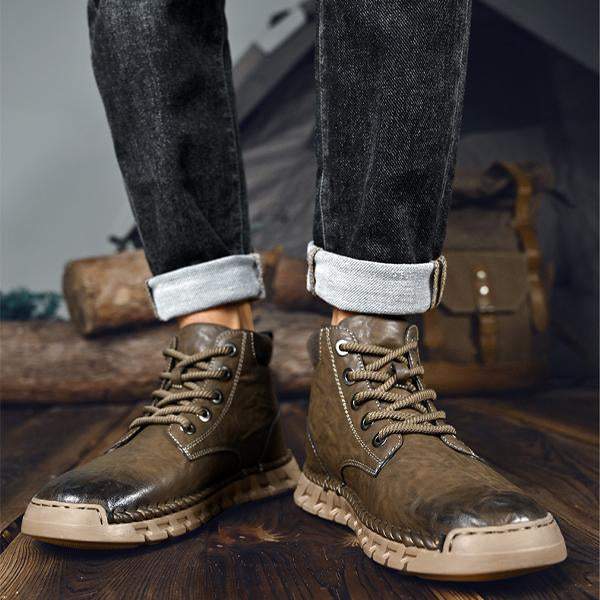 Men's Warm Lined Retro Lace Up Boots