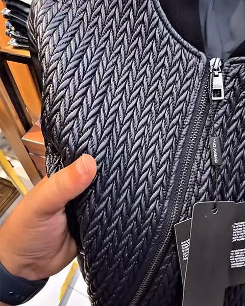 Men's Black Woven Vertical Stripe Jacket